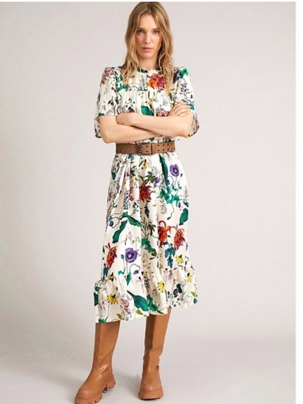 Munthe Floral Midi floral silk Dress in size 34 euc